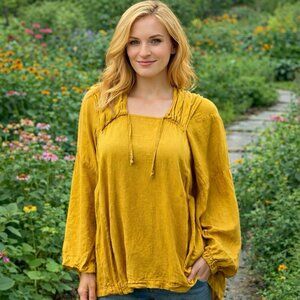 Completo Lino by Arthurio 100%‎ Linen Gold Hooded Pullover Top Lagenlook M